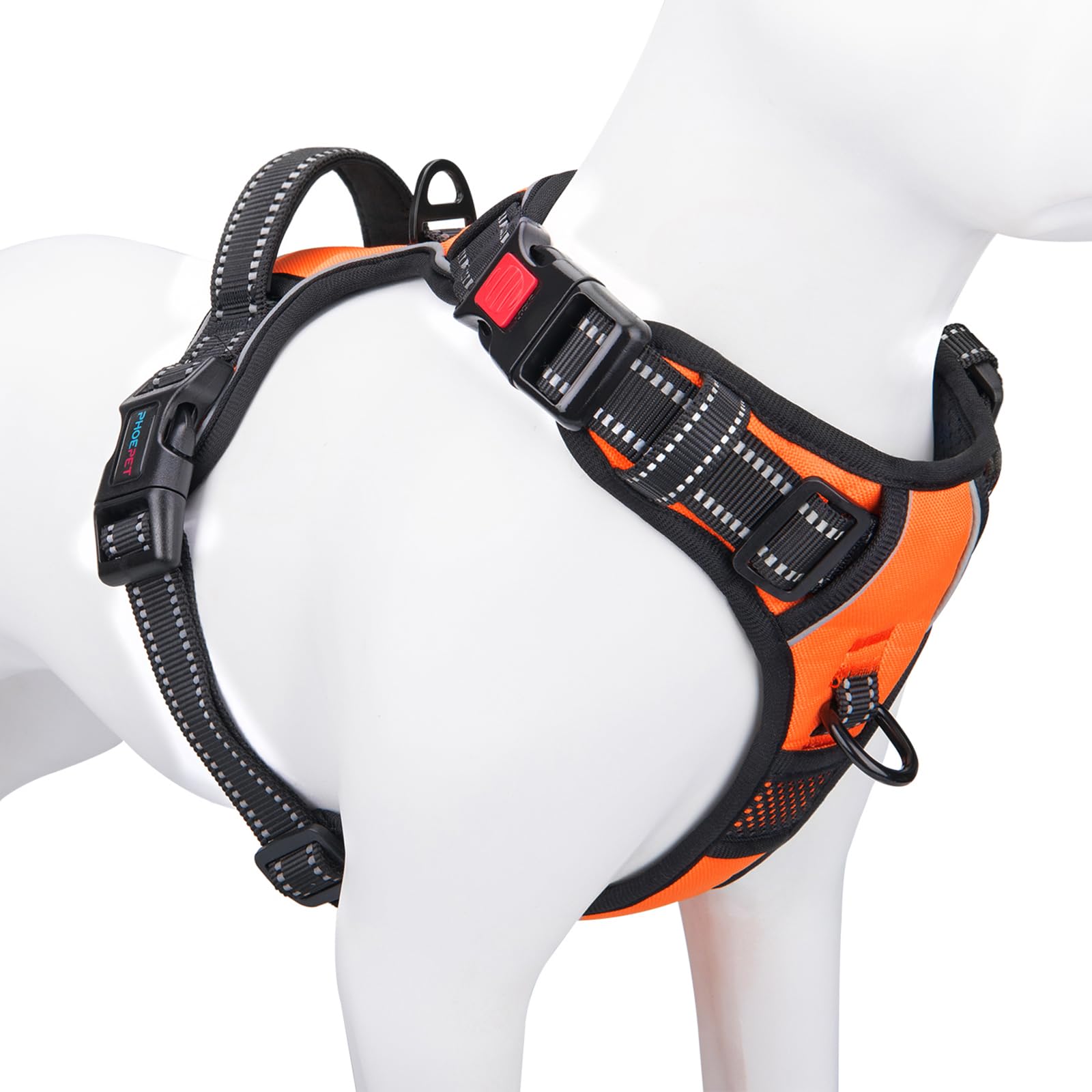 PHOEPET No Pull Dog Harness Medium Reflective Front Clip Vest with Handle, Adjustable 2 Metal Rings 3 Buckles, Easy to P