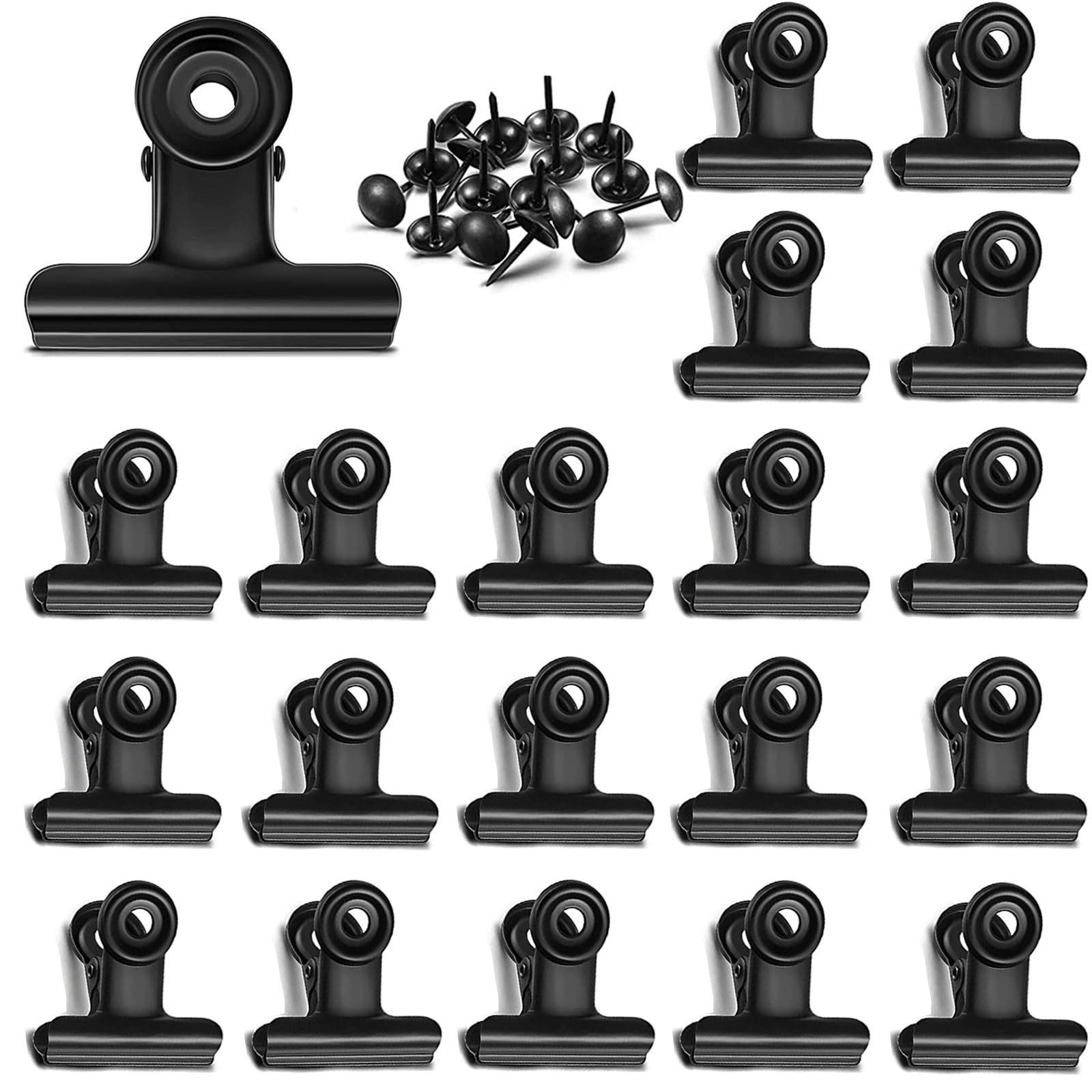 20 Pack Black 1.25 Inch Metal Clips and Push-pins for Office Crafts and Wall Mounting
20 Pack Black Metal Clips and Push