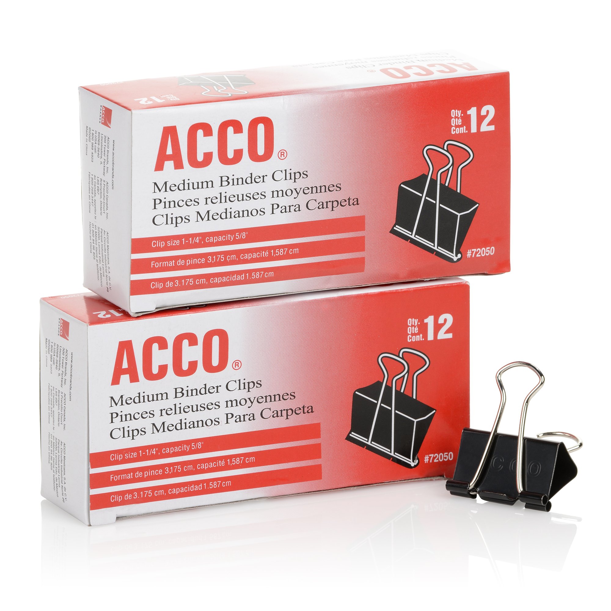 ACCO Binder Clips Medium Black 12 per Box 2 Boxes Office Supplies for Organizing Documents